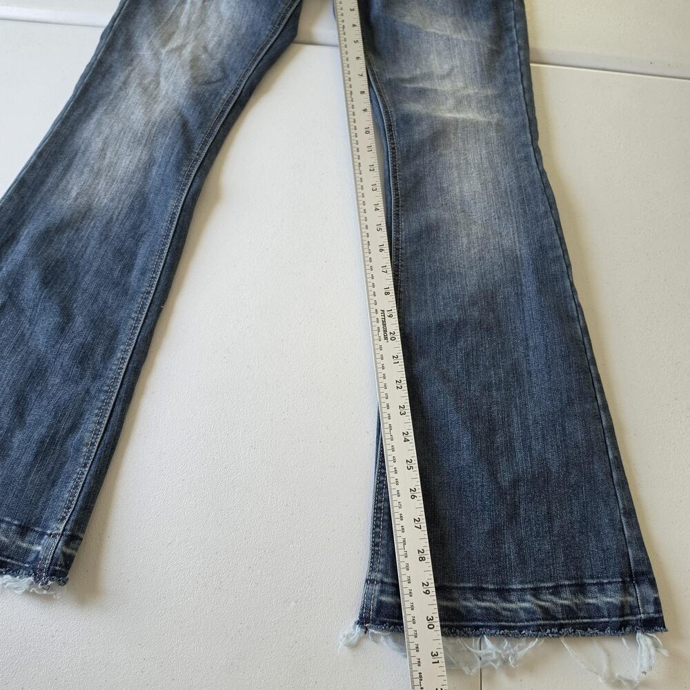 Y2K Mudd Jeans Juniors 11 Medium Wash Blue Low Rise Flare Lace Up Stretch Denim - Picture 7 of 11